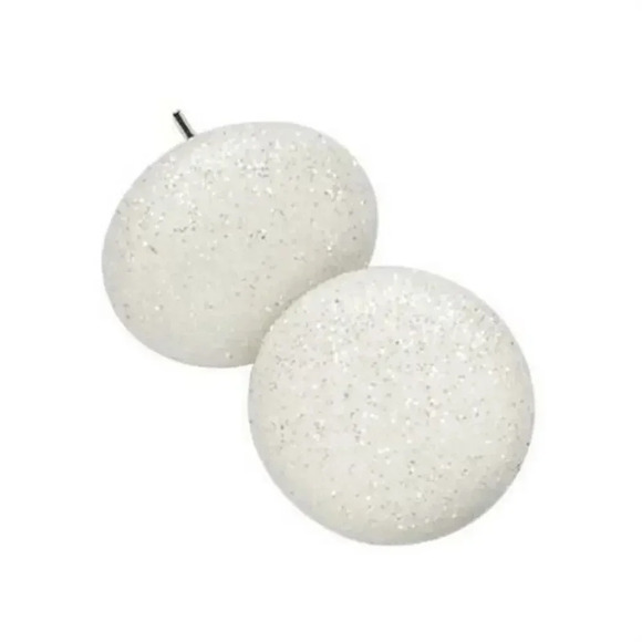 White Retro 80s Sparkly Disco Fabric Button Earrings - Picture 1 of 2